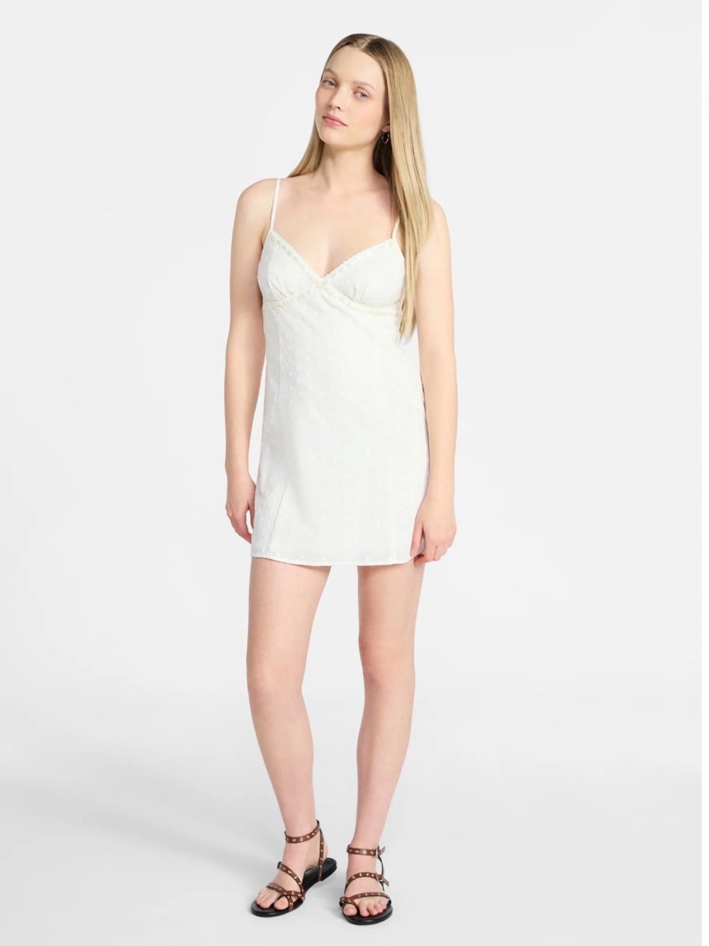 No Boundaries Winter White Embroidered Textured Fabric Cotton  A Line Mini Dress
